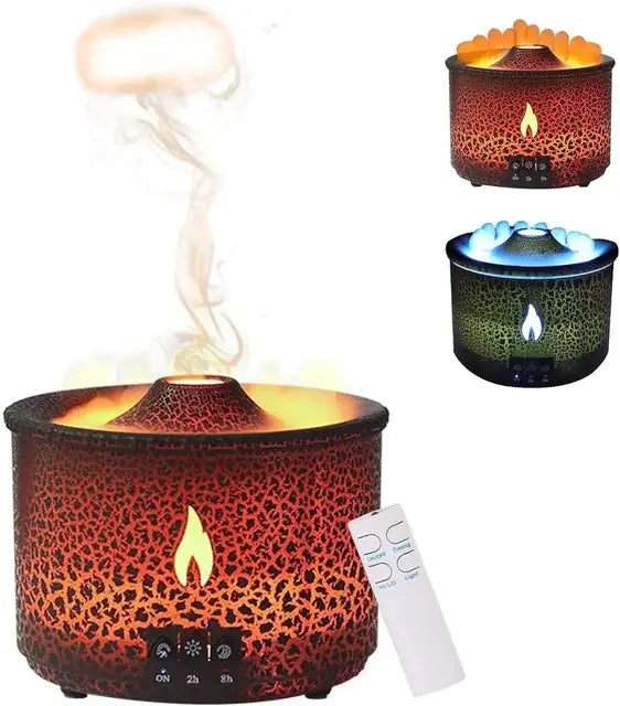 Volcano Flame Air Humidifier Light Ultrasonic Essential Oil Aroma Diffuser for Home Room Fragrance Jellyfish Mist Smoke Steamers