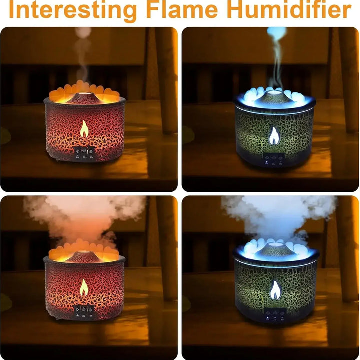 Volcano Flame Air Humidifier Light Ultrasonic Essential Oil Aroma Diffuser for Home Room Fragrance Jellyfish Mist Smoke Steamers