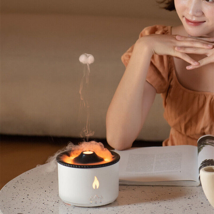 Volcano Flame Air Humidifier Light Ultrasonic Essential Oil Aroma Diffuser for Home Room Fragrance Jellyfish Mist Smoke Steamers